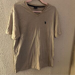 US Polo ASSN Shirt Men's Solid Beige Embroidered Logo Short Sleeve Size M